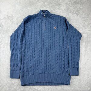 Polo Ralph Lauren Men's Size XL Chunky Cable Knit 1/4 Zip Jacket Color Blue